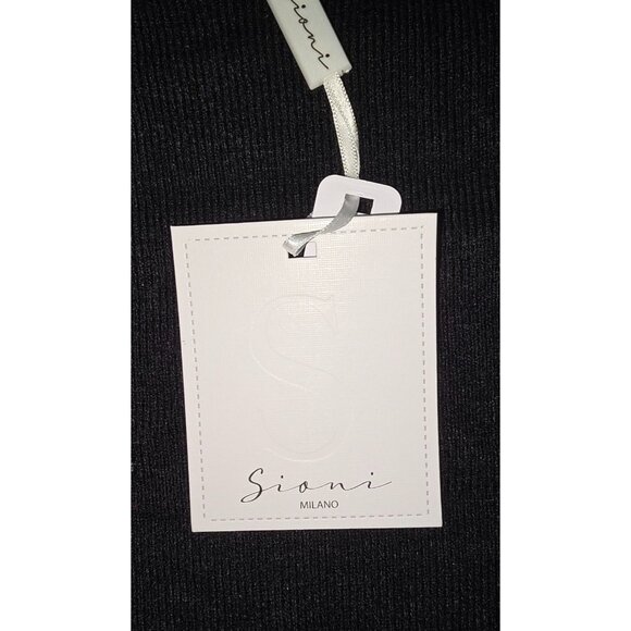 Sioni Milano Black Top With Textured Sleeve Detail Knit Compression Stretch Wome - Picture 6 of 8